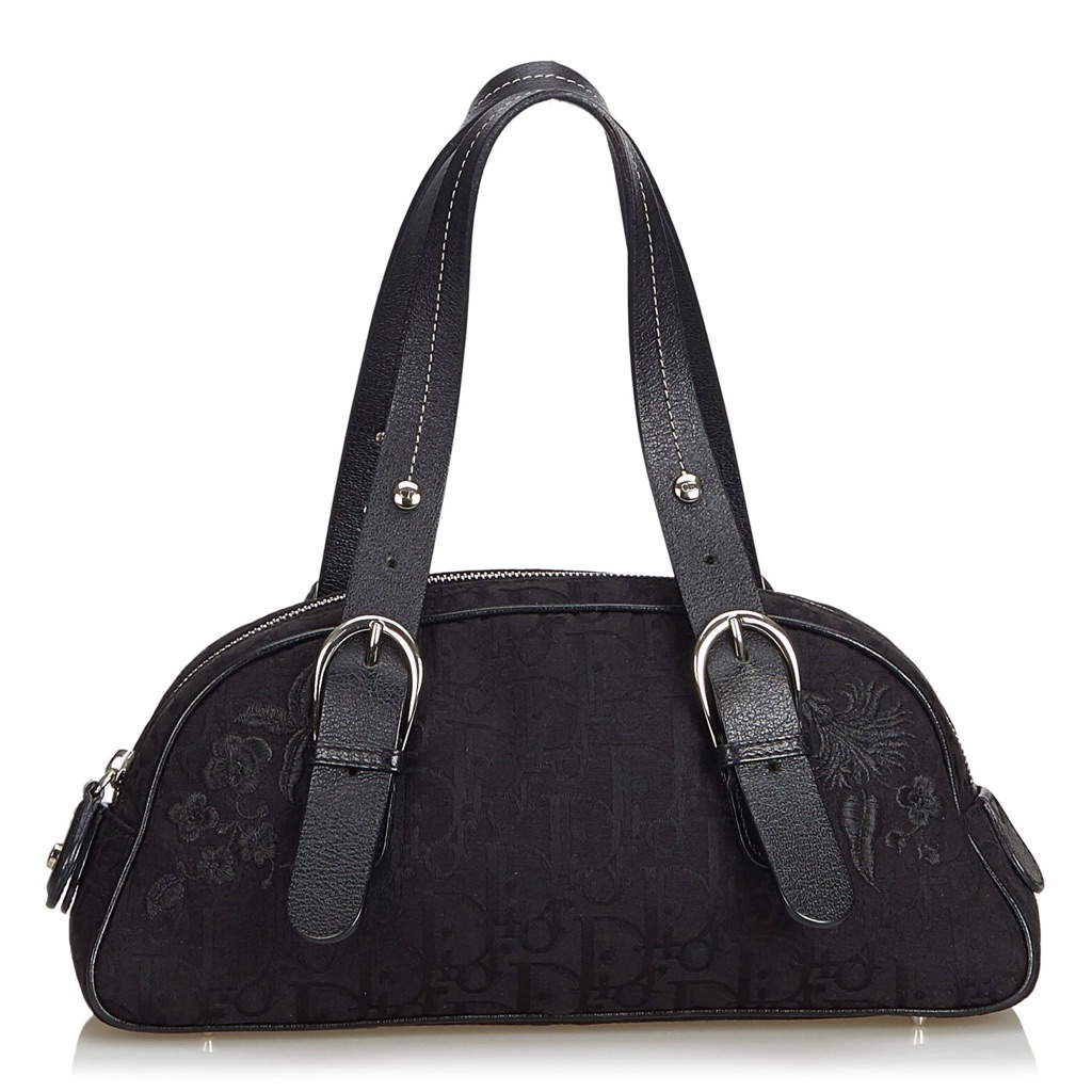 Christian Dior Black Vintage Oblique Flower Jacquard Bag